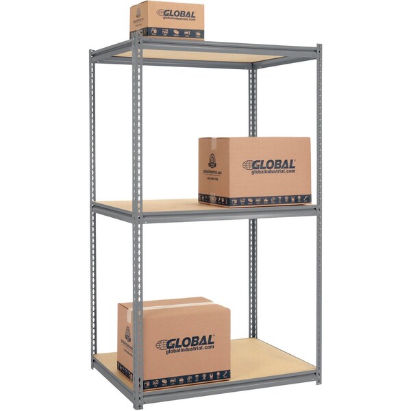 Global Industrial High Cap. Starter Rack 48Wx36Dx96H 3 Levels Wood Deck 1500lb Per Shelf GRY 580927GY - main